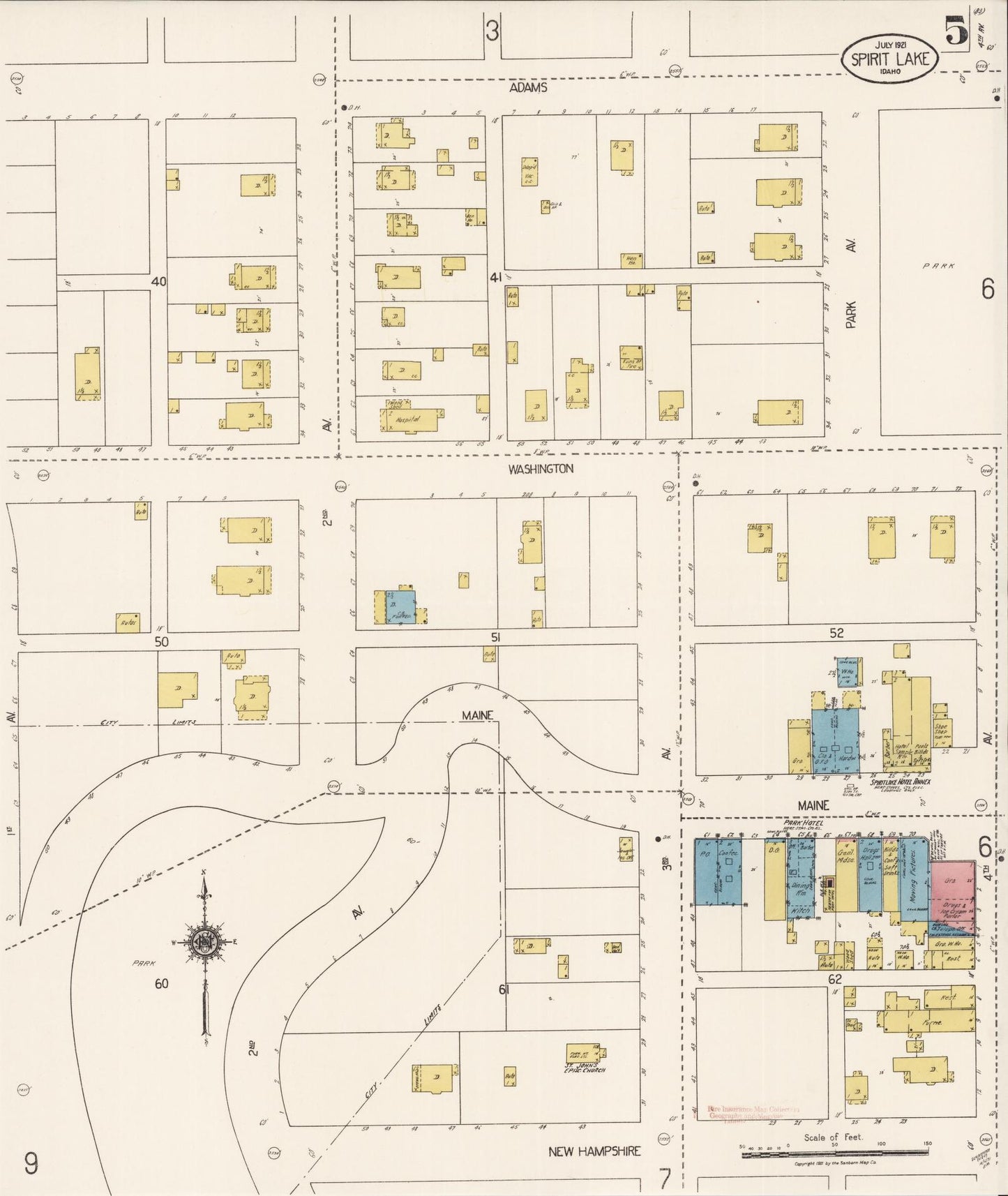Sanborn Fire Insurance Map from Spirit Lake, Kootenai County, Idaho (1921), Sheet #0005 - Complete Map Set gallery image, historic Sanborn map, vintage wall art, Idaho Idaho