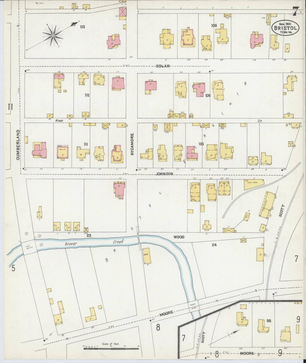 Sanborn Fire Insurance Map from Bristol, Sullivan County, Tennessee (1902), Sheet #0007 - Complete Map Set gallery image, historic Sanborn map, vintage wall art, Tennessee Tennessee