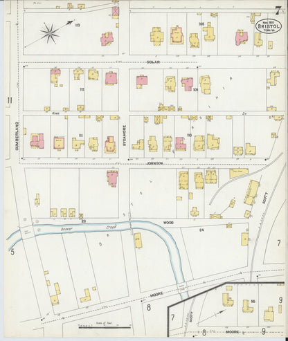 Sanborn Fire Insurance Map from Bristol, Sullivan County, Tennessee (1902), Sheet #0007 - Complete Map Set gallery image, historic Sanborn map, vintage wall art, Tennessee Tennessee