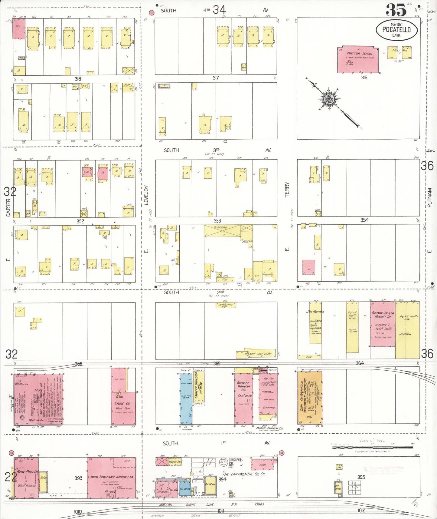 Sanborn Fire Insurance Map from Pocatello, Bannock County, Idaho (1921), Sheet #0035 - Complete Map Set gallery image, historic Sanborn map, vintage wall art, Idaho Idaho