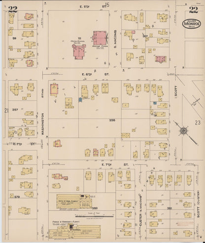 Sanborn Fire Insurance Map from Monroe, Monroe County, Michigan (1922), Sheet #0022 - Historic Sanborn Fire Insurance Map Print, vintage old map wall art, antique decor, genealogy gift, Michigan Michigan map