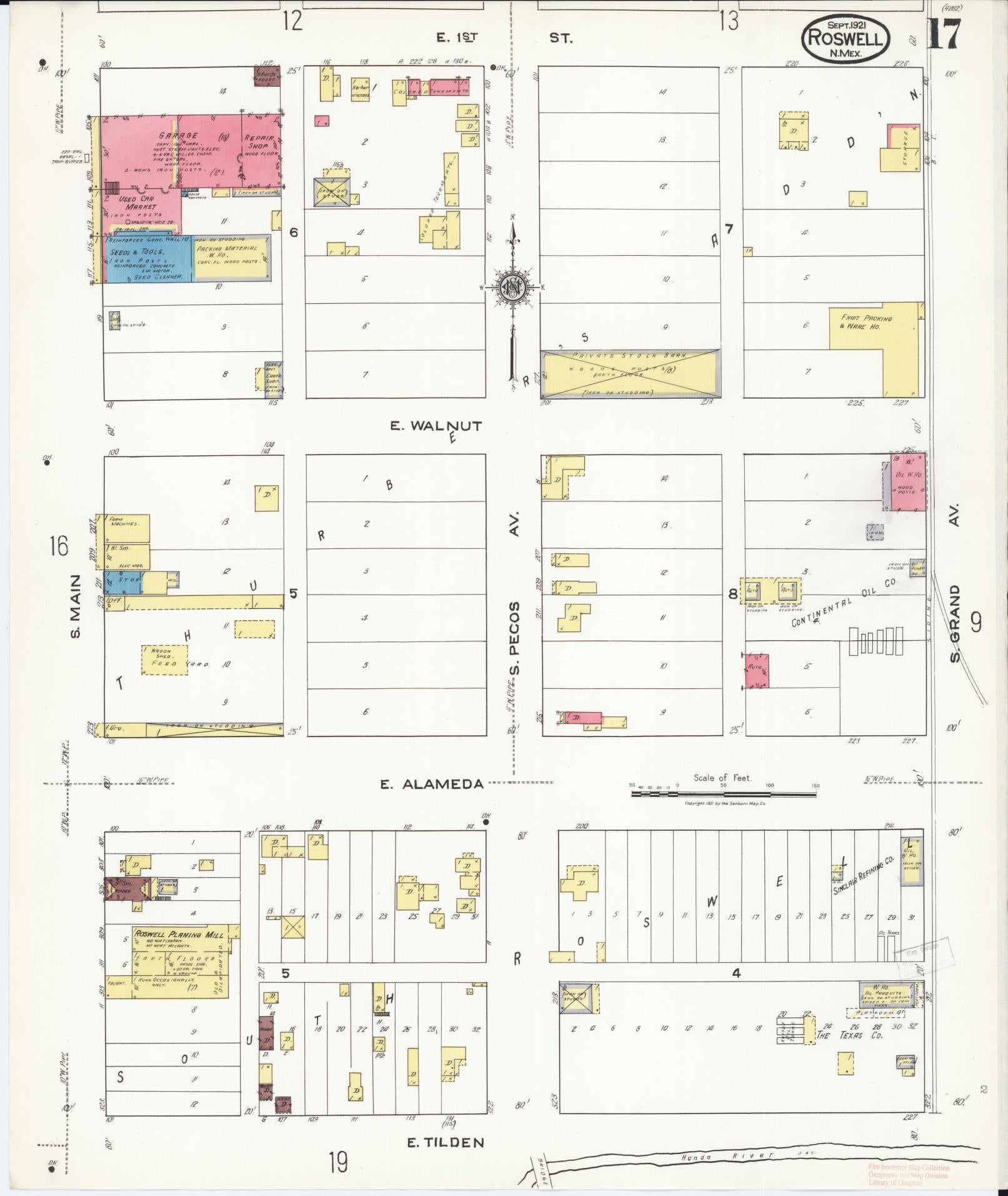 Sanborn Fire Insurance Map from Roswell, Chaves County, New Mexico (1921), Sheet #0017 - Complete Map Set gallery image, historic Sanborn map, vintage wall art, New Mexico New Mexico