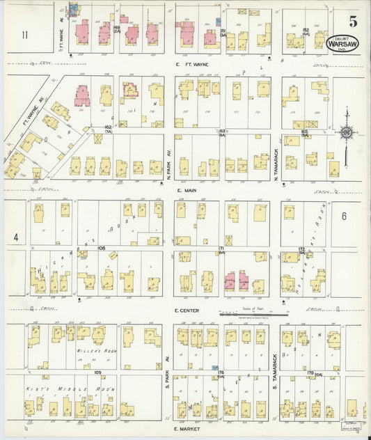 Sanborn Fire Insurance Map from Warsaw, Kosciusko County, Indiana (1917), Sheet #0005 - Historic Sanborn Fire Insurance Map Print, vintage old map wall art, antique decor, genealogy gift, Indiana Indiana map