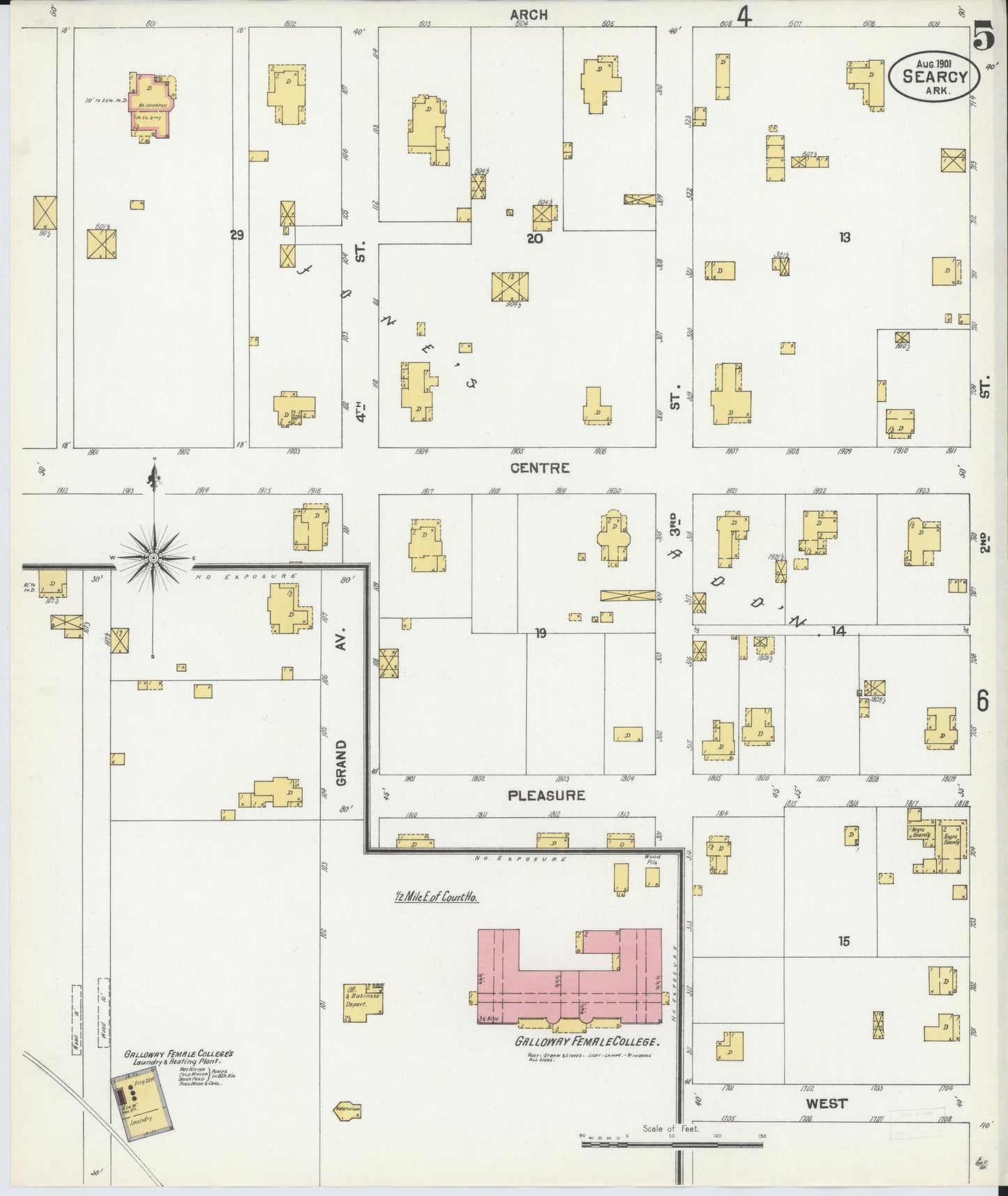 Sanborn Fire Insurance Map from Searcy, White County, Arkansas (1901), Sheet #0005 - Complete Map Set gallery image, historic Sanborn map, vintage wall art, Arkansas Arkansas