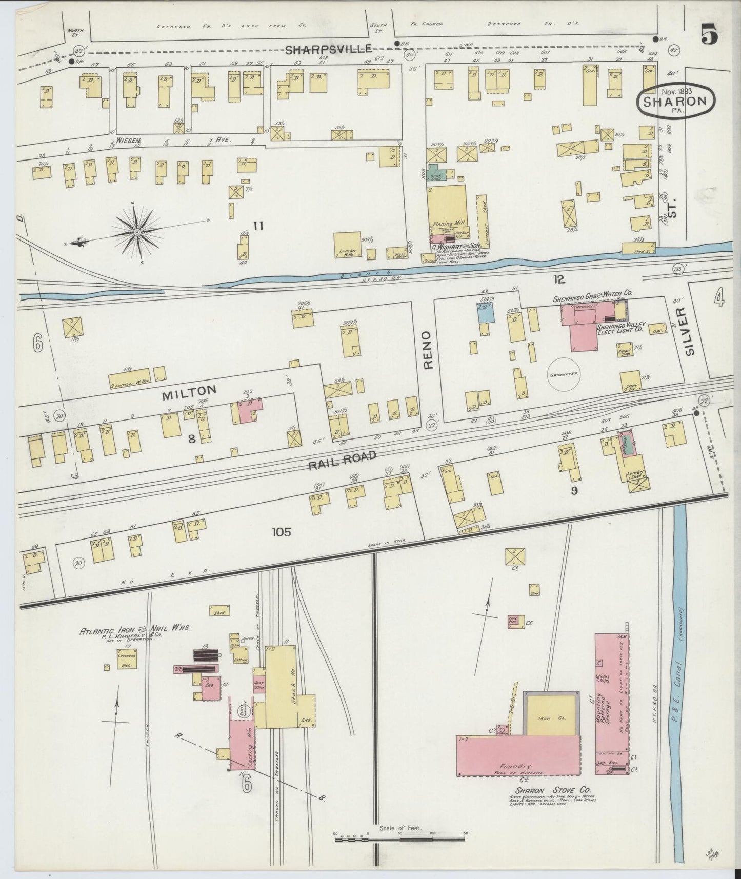 Sanborn Fire Insurance Map from Sharon, Mercer County, Pennsylvania (1893), Sheet #0005 - Complete Map Set gallery image, historic Sanborn map, vintage wall art, Pennsylvania Pennsylvania