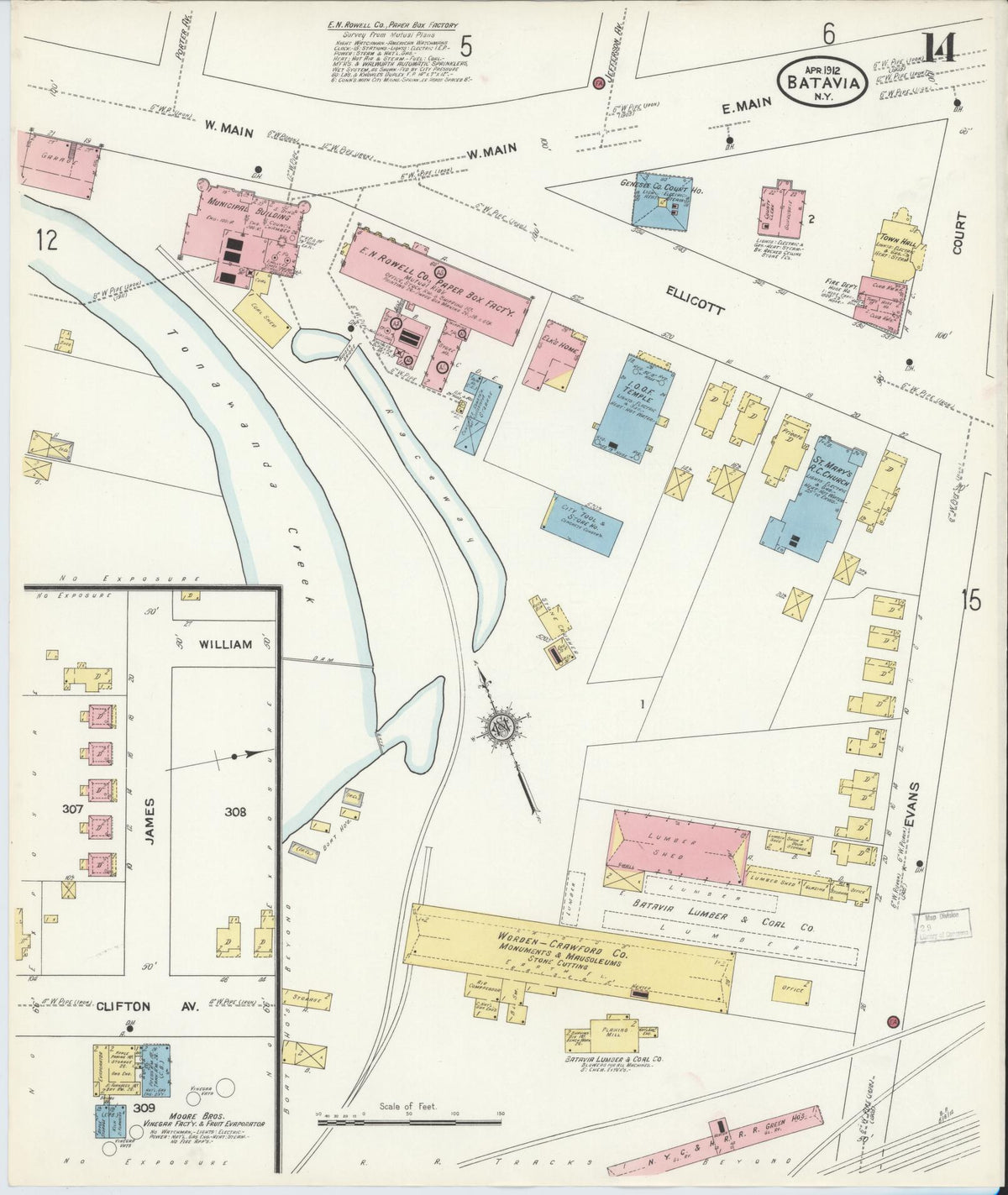 Sanborn Fire Insurance Map from Batavia, Genesee County, New York (1912), Sheet #0014 - Complete Map Set gallery image, historic Sanborn map, vintage wall art, New York New York