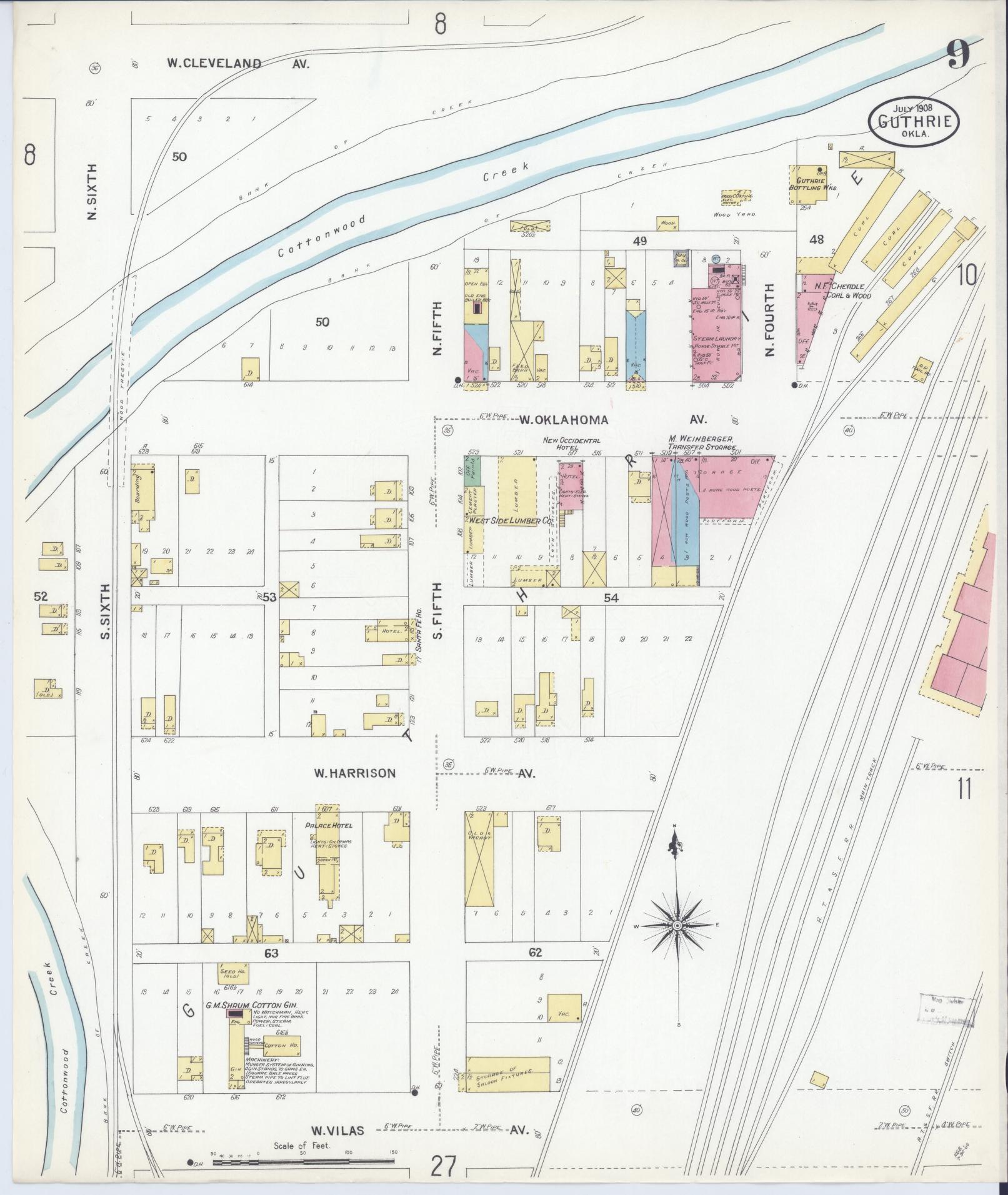 Sanborn Fire Insurance Map from Guthrie, Logan County, Oklahoma (1908), Sheet #0009 - Complete Map Set gallery image, historic Sanborn map, vintage wall art, Oklahoma Oklahoma