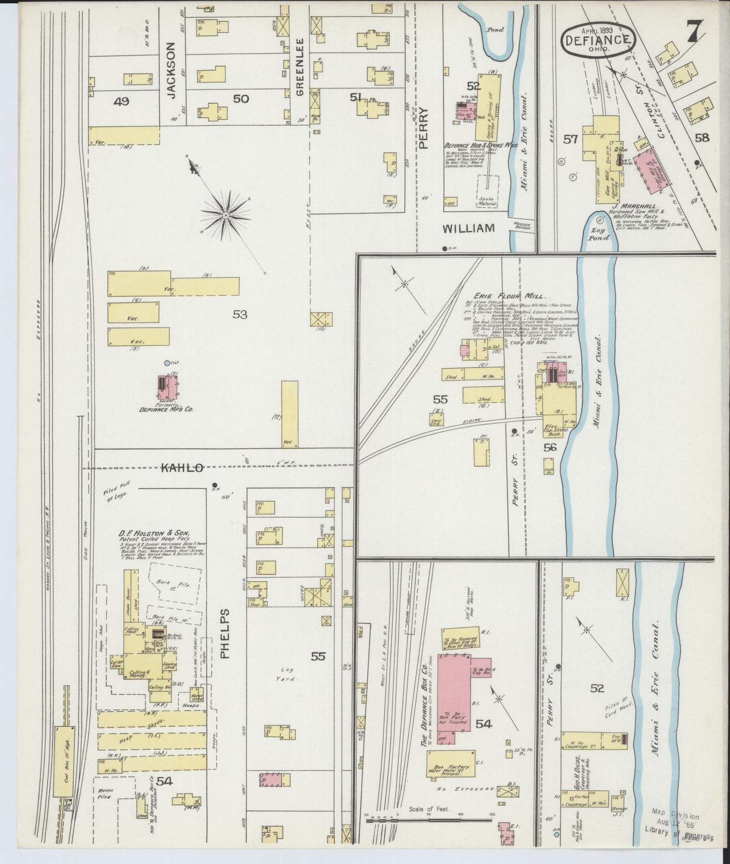 Sanborn Fire Insurance Map from Defiance, Defiance County, Ohio (1893), Sheet #0007 - Historic Sanborn Fire Insurance Map Print, vintage old map wall art, antique decor, genealogy gift, Ohio Ohio map