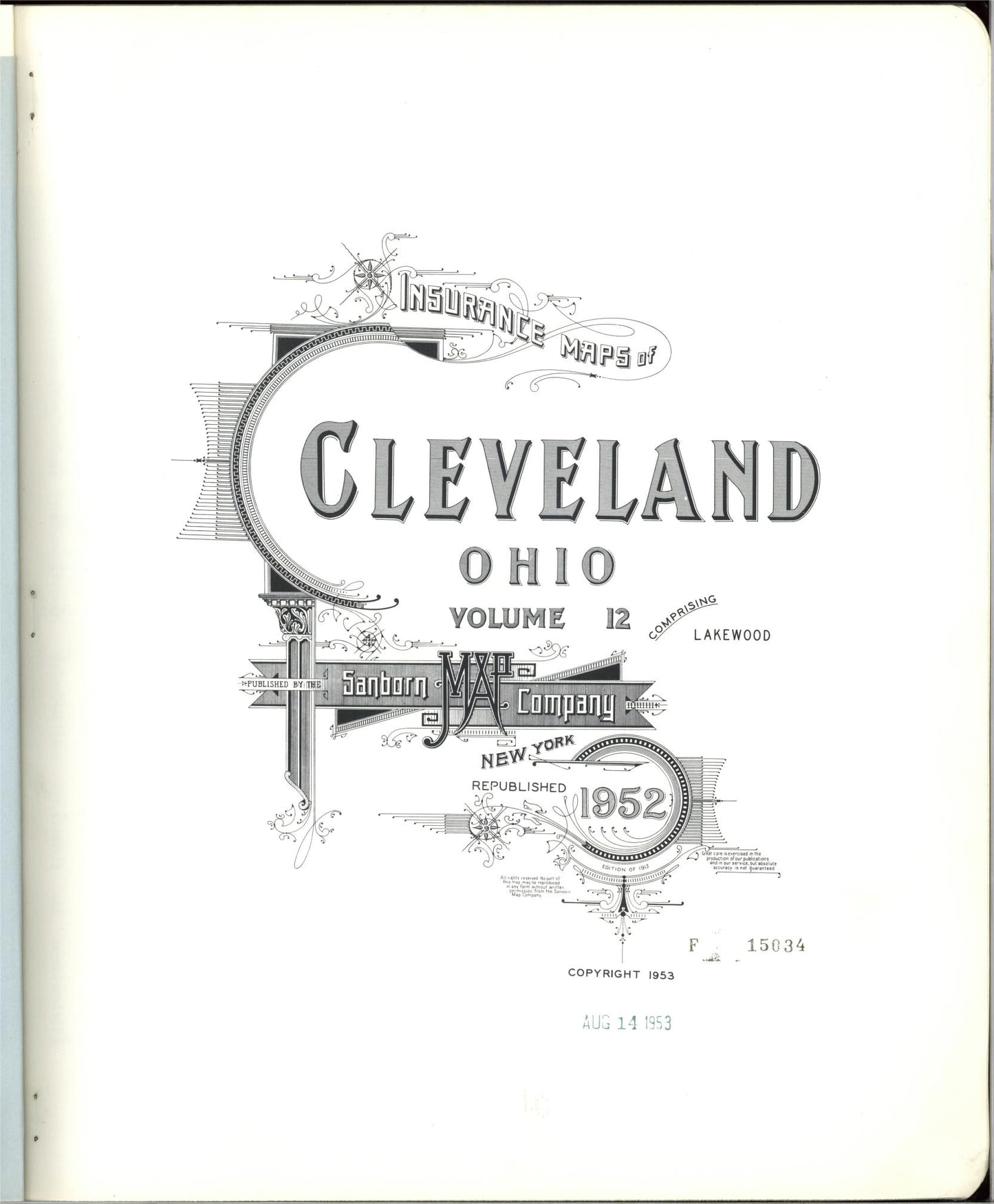 Sanborn Fire Insurance Map from Cleveland, Cuyahoga County, Ohio (1952), Sheet #0001 - Complete Map Set gallery image, historic Sanborn map, vintage wall art, Ohio Ohio