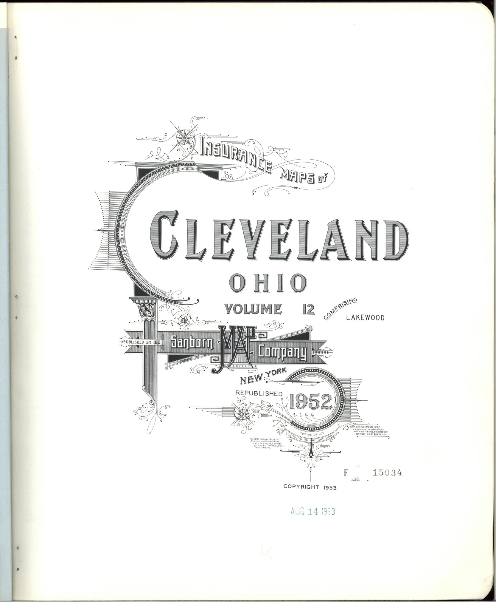 Sanborn Fire Insurance Map from Cleveland, Cuyahoga County, Ohio (1952), Sheet #0001 - Complete Map Set gallery image, historic Sanborn map, vintage wall art, Ohio Ohio