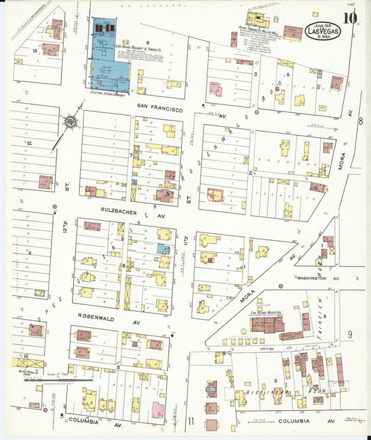 Sanborn Fire Insurance Map from Las Vegas, San Miguel County, New Mexico (1921), Sheet #0010 - Historic Sanborn Fire Insurance Map Print, vintage old map wall art, antique decor, genealogy gift, New Mexico New Mexico map