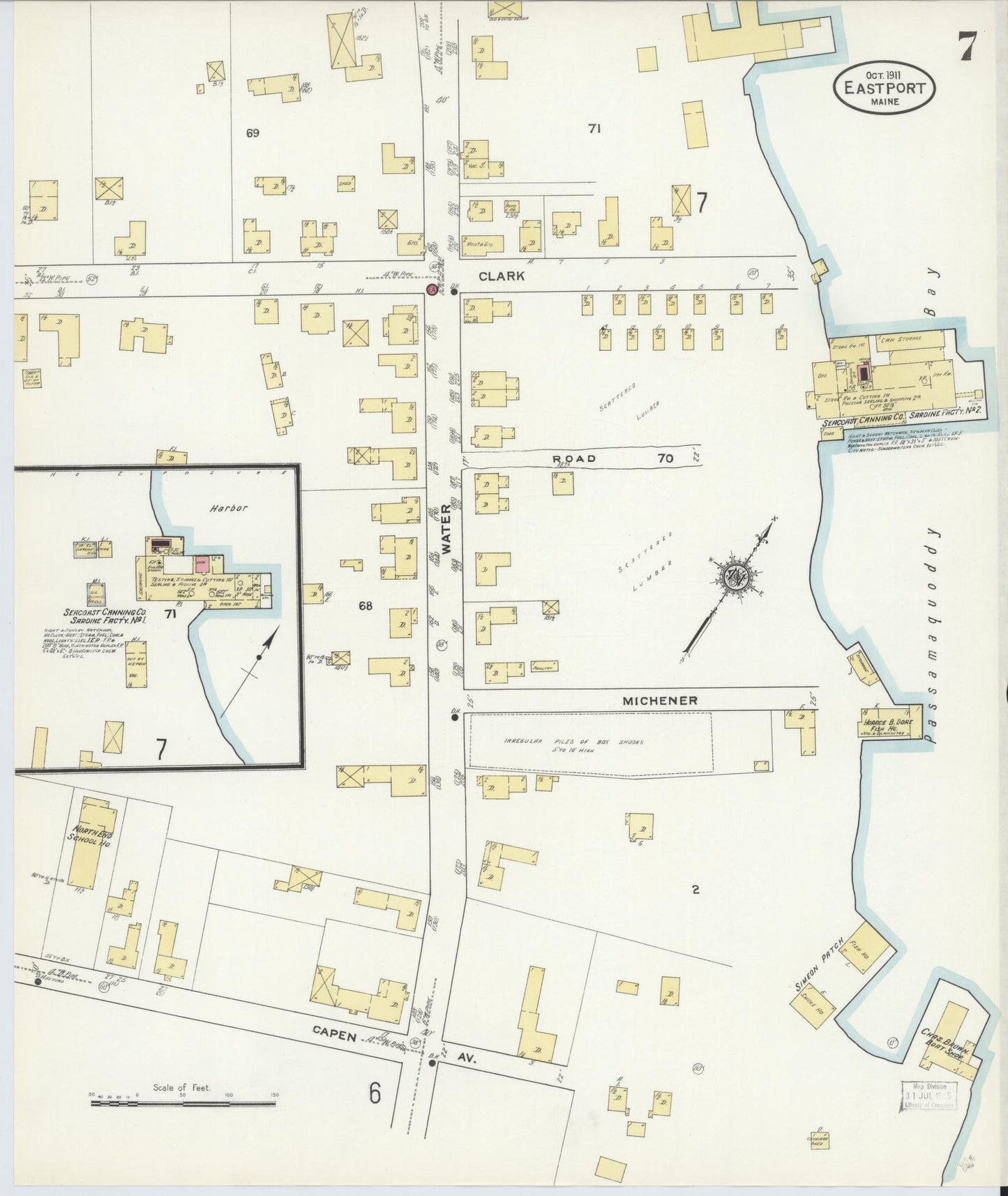 Sanborn Fire Insurance Map from Eastport, Washington County, Maine (1911), Sheet #0007 - Complete Map Set gallery image, historic Sanborn map, vintage wall art, Maine Maine