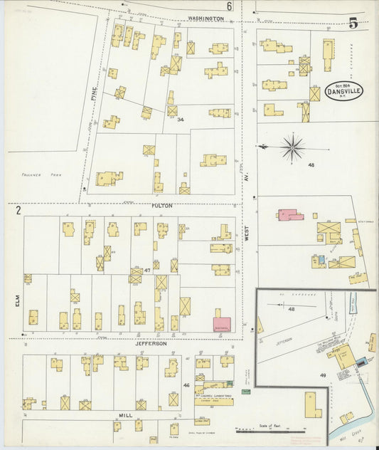 Sanborn Fire Insurance Map from Dansville, Livingston County, New York (1904), Sheet #0005 - Historic Sanborn Fire Insurance Map Print, vintage old map wall art, antique decor, genealogy gift, New York New York map
