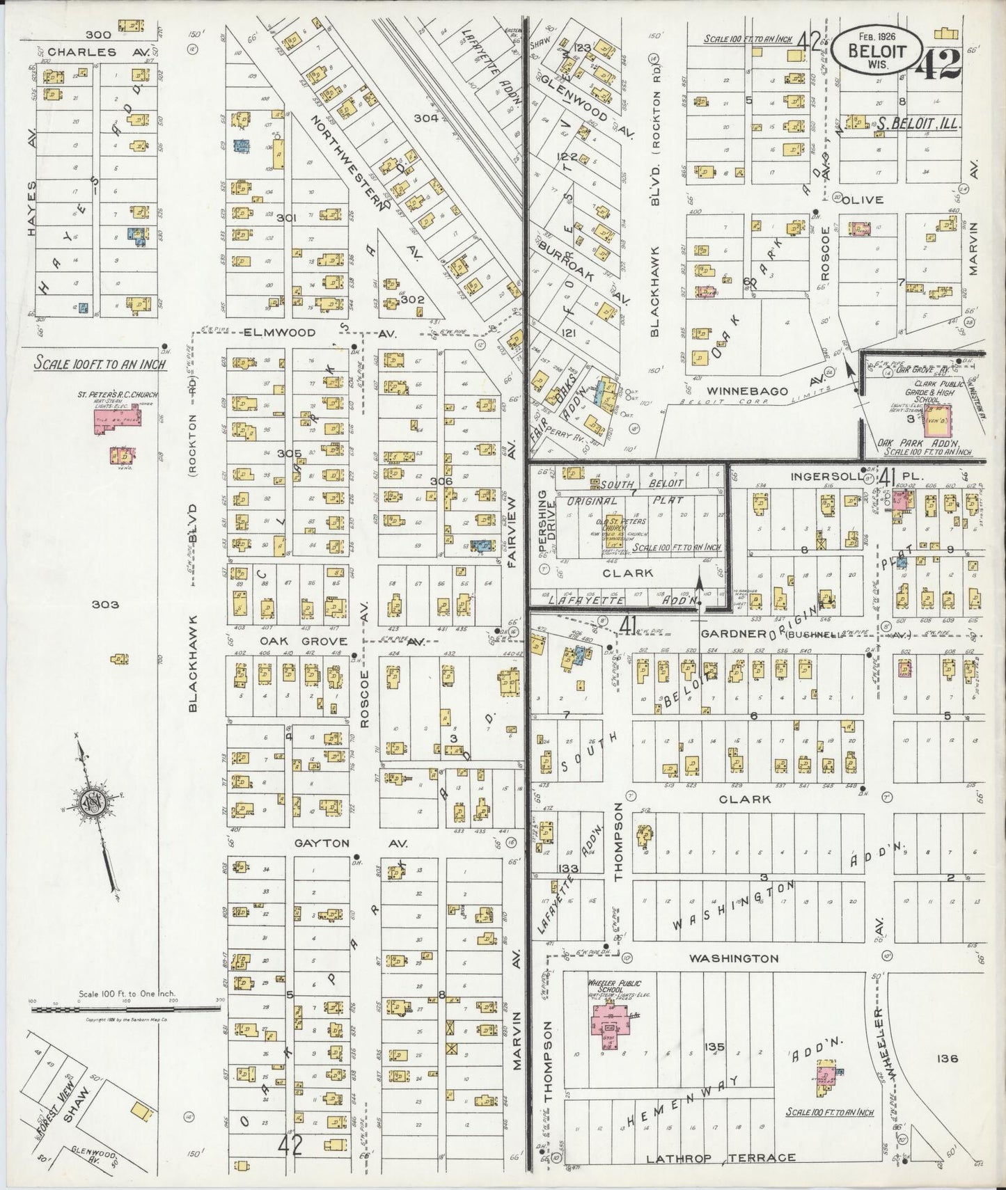 Sanborn Fire Insurance Map from Beloit, Rock County, Wisconsin (1926), Sheet #0042 - Historic Sanborn Fire Insurance Map Print, vintage old map wall art, antique decor, genealogy gift, Wisconsin Wisconsin map