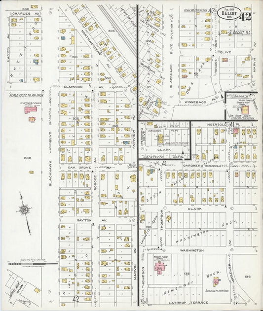 Sanborn Fire Insurance Map from Beloit, Rock County, Wisconsin (1926), Sheet #0042 - Historic Sanborn Fire Insurance Map Print, vintage old map wall art, antique decor, genealogy gift, Wisconsin Wisconsin map