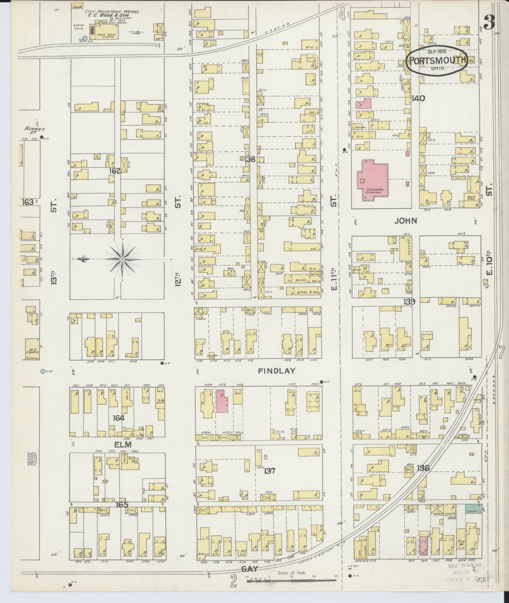 Sanborn Fire Insurance Map from Portsmouth, Scioto County, Ohio (1892), Sheet #0003 - Complete Map Set gallery image, historic Sanborn map, vintage wall art, Ohio Ohio