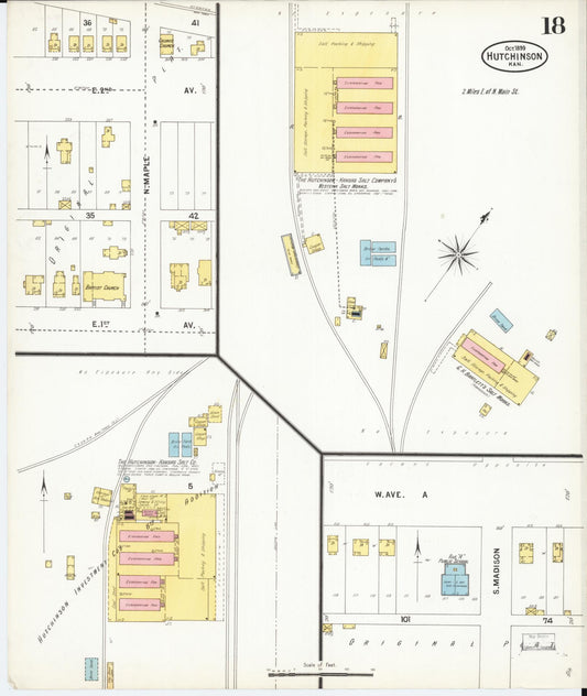 Sanborn Fire Insurance Map from Hutchinson, Reno County, Kansas (1899), Sheet #0018 - Historic Sanborn Fire Insurance Map Print, vintage old map wall art, antique decor, genealogy gift, Kansas Kansas map