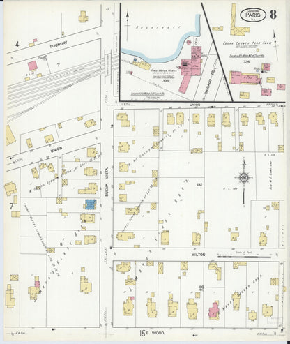 Sanborn Fire Insurance Map from Paris, Edgar County, Illinois (1916), Sheet #0008 - Complete Map Set gallery image, historic Sanborn map, vintage wall art, Illinois Illinois