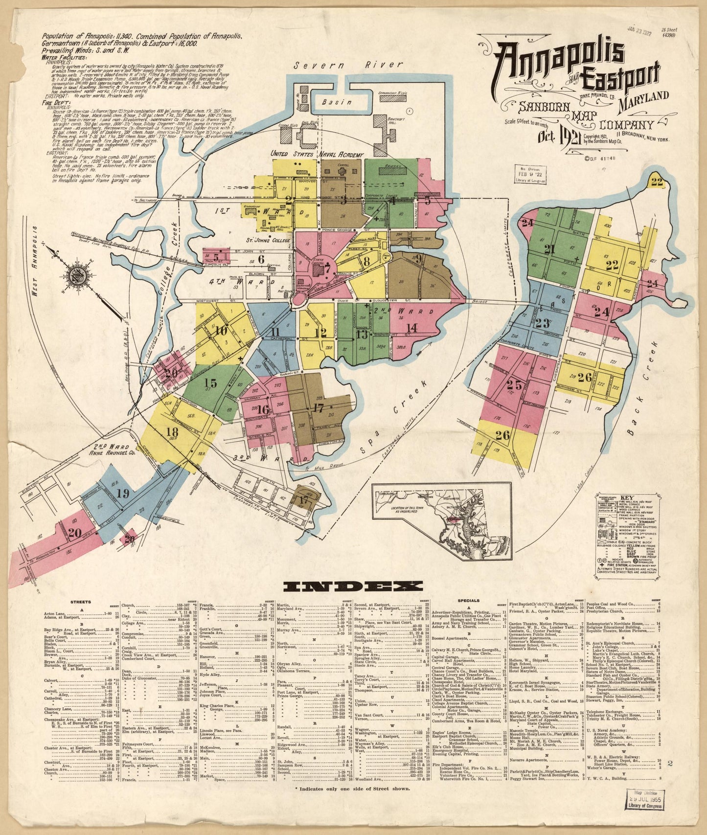 Sanborn Fire Insurance Map from Annapolis, Anne Arundel County, Maryland. (1921) – Historic Sanborn Fire Insurance Map Print