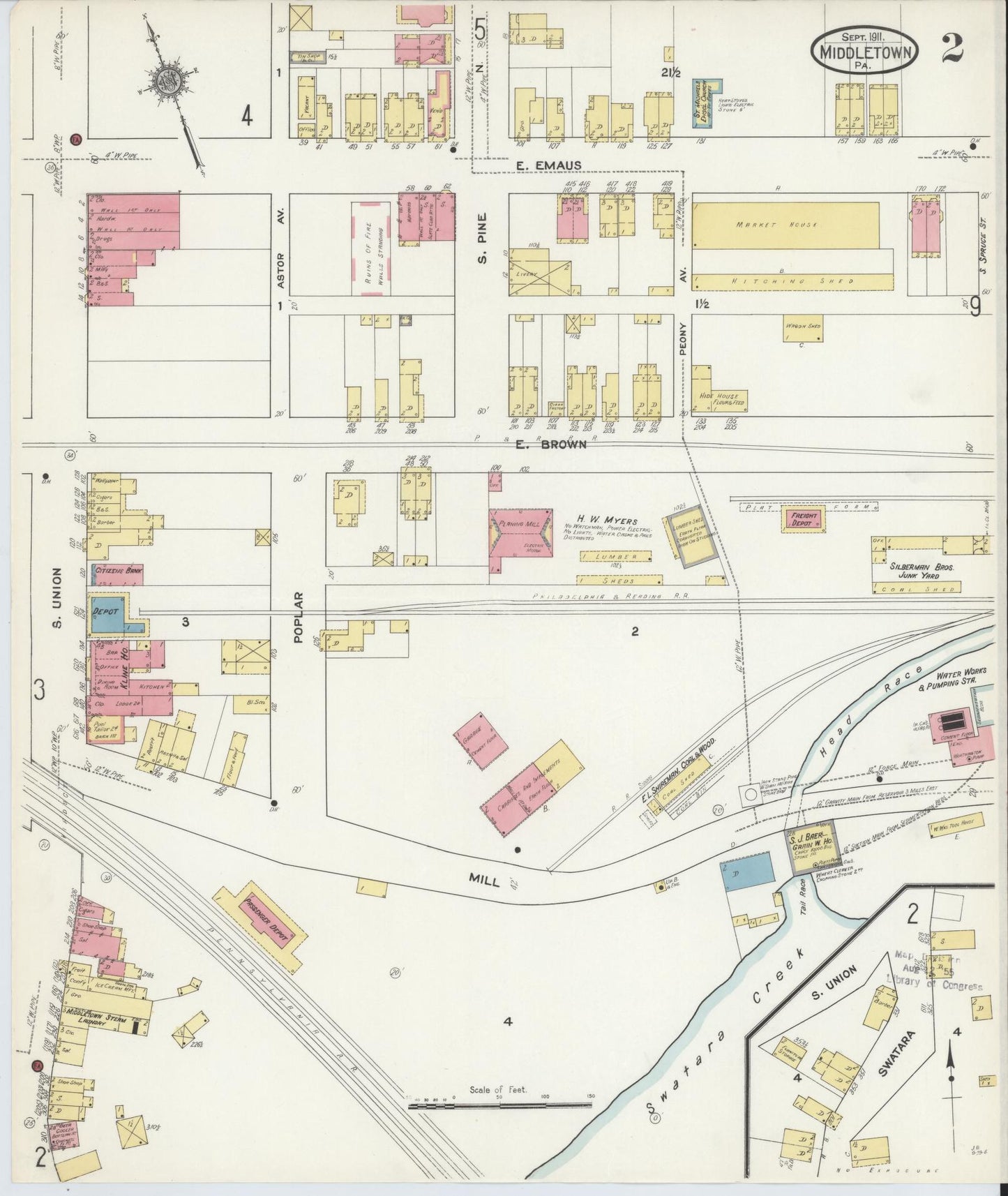 Sanborn Fire Insurance Map from Middletown, Dauphin County, Pennsylvania (1911), Sheet #0002 - Complete Map Set gallery image, historic Sanborn map, vintage wall art, Pennsylvania Pennsylvania
