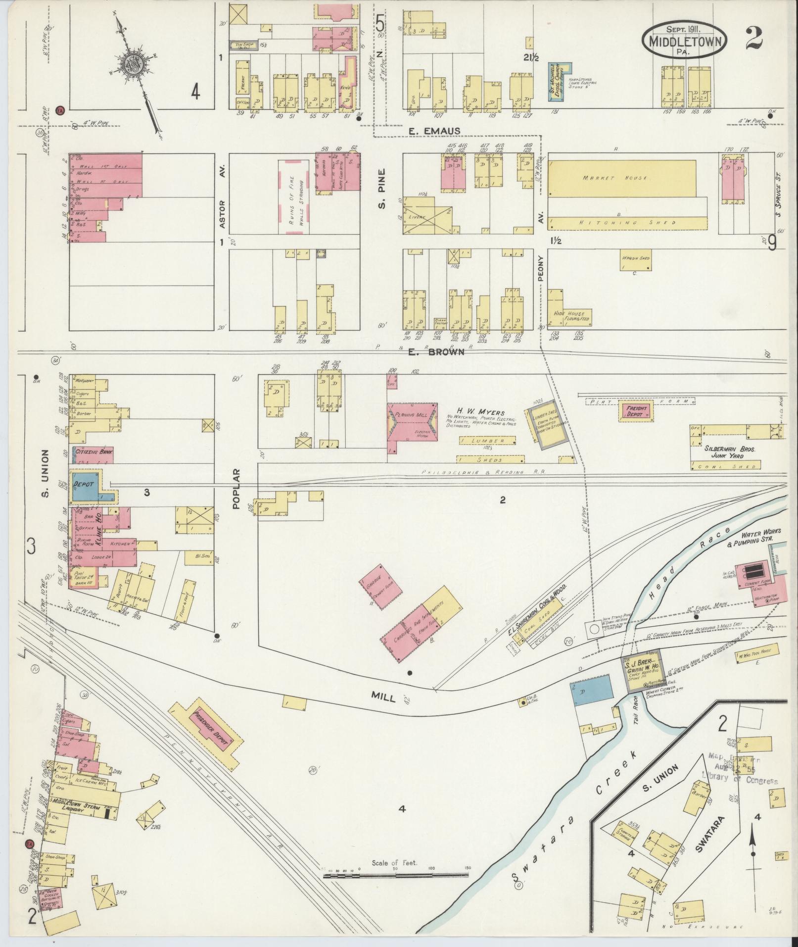 Sanborn Fire Insurance Map from Middletown, Dauphin County, Pennsylvania (1911), Sheet #0002 - Complete Map Set gallery image, historic Sanborn map, vintage wall art, Pennsylvania Pennsylvania