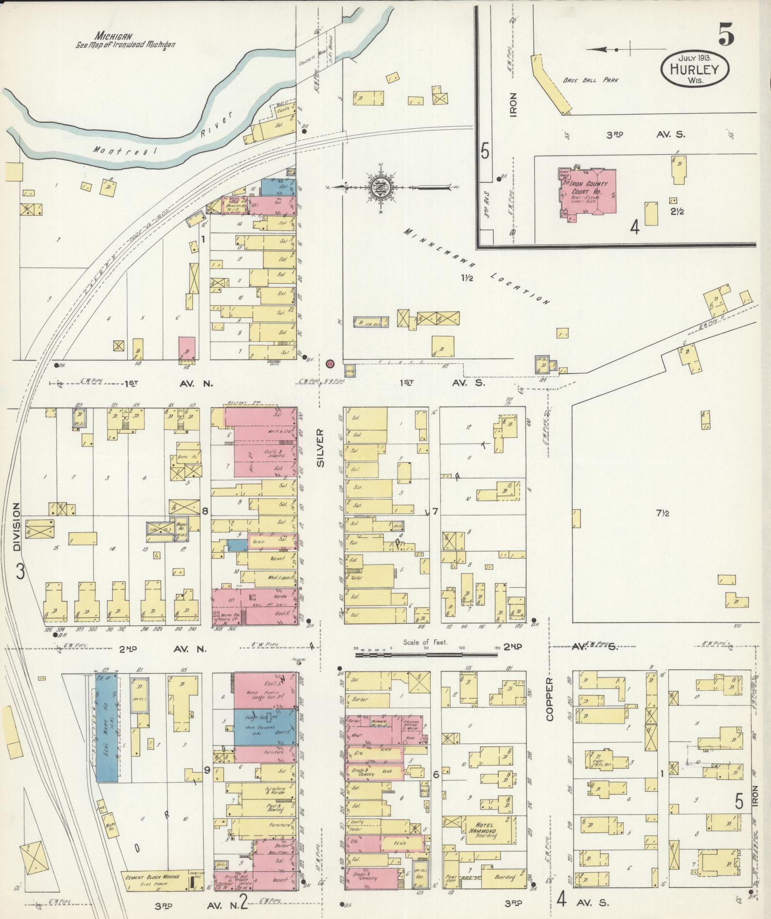 Sanborn Fire Insurance Map from Hurley, Iron County, Wisconsin (1913), Sheet #0005 - Complete Map Set gallery image, historic Sanborn map, vintage wall art, Wisconsin Wisconsin