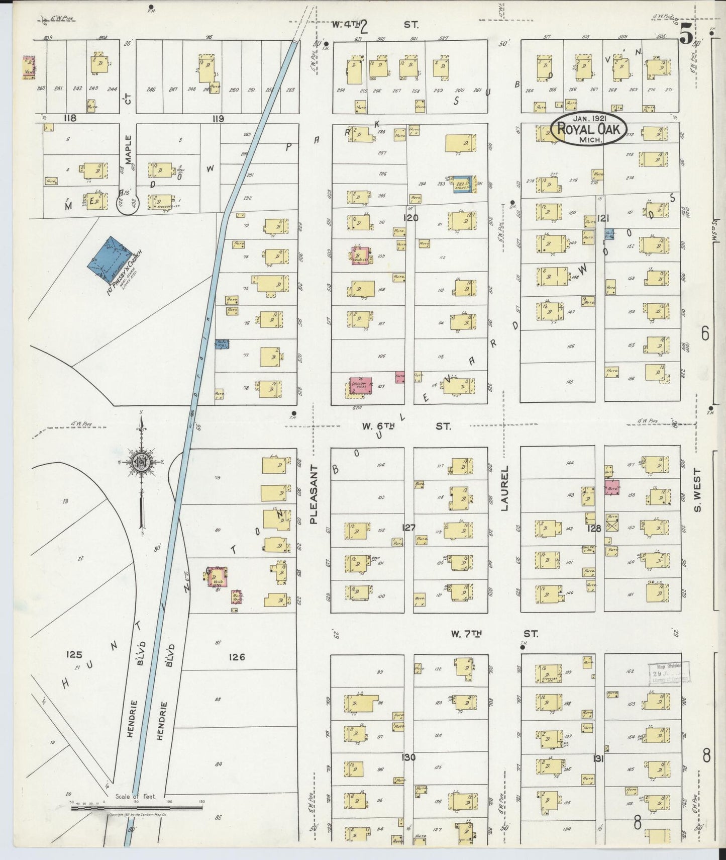 Sanborn Fire Insurance Map from Royal Oak, Oakland County, Michigan (1921), Sheet #0005 - Complete Map Set gallery image, historic Sanborn map, vintage wall art, Michigan Michigan