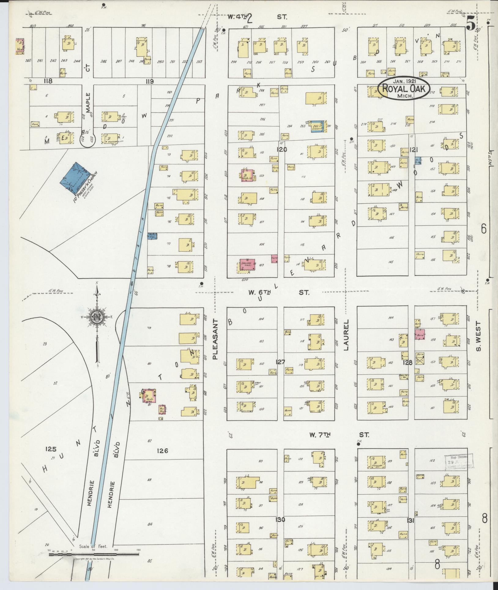 Sanborn Fire Insurance Map from Royal Oak, Oakland County, Michigan (1921), Sheet #0005 - Complete Map Set gallery image, historic Sanborn map, vintage wall art, Michigan Michigan