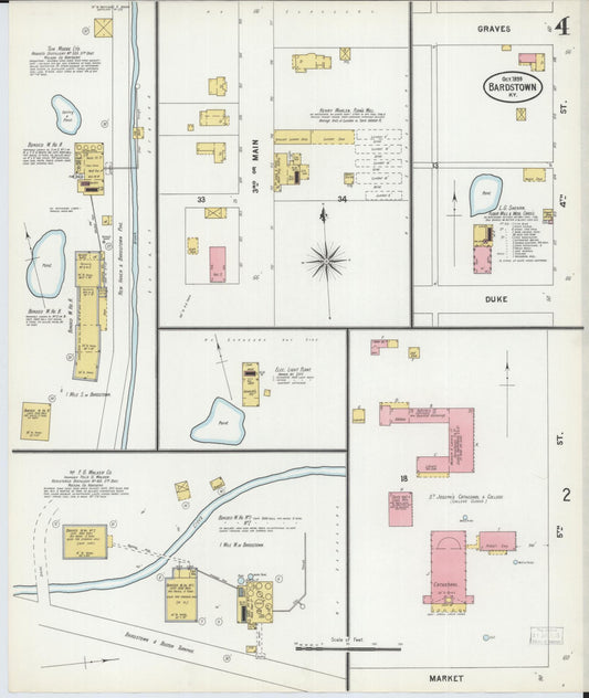 Sanborn Fire Insurance Map from Bardstown, Nelson County, Kentucky (1899), Sheet #0004 - Historic Sanborn Fire Insurance Map Print, vintage old map wall art, antique decor, genealogy gift, Kentucky Kentucky map