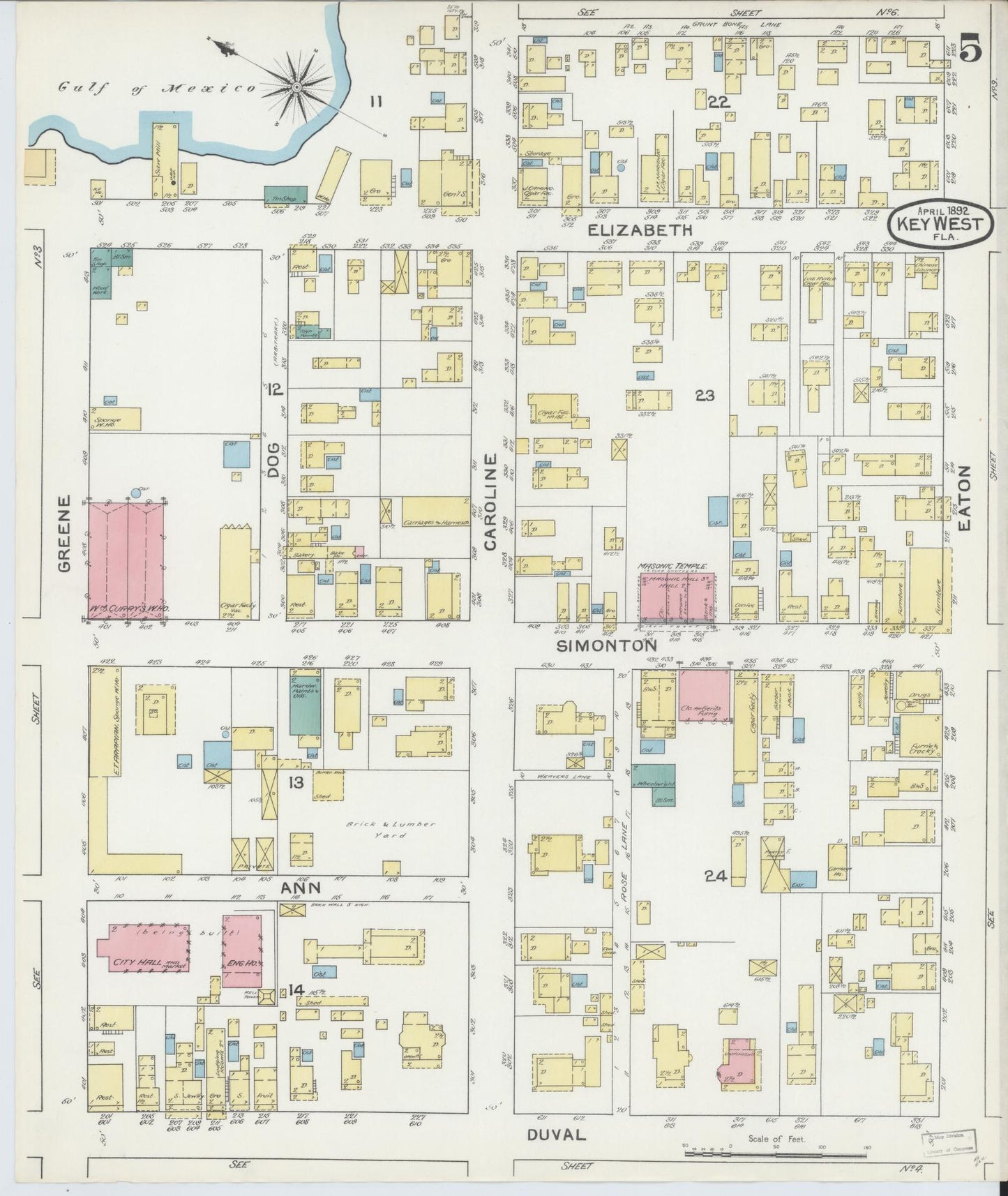 Sanborn Fire Insurance Map from Key West, Monroe County, Florida (1892), Sheet #0005 - Historic Sanborn Fire Insurance Map Print, vintage old map wall art, antique decor, genealogy gift, Florida Florida map