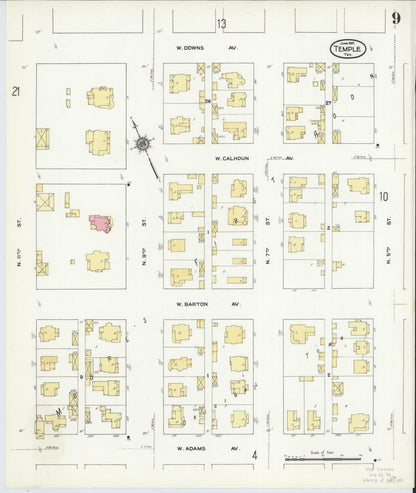 Sanborn Fire Insurance Map from Temple, Bell County, Texas (1910), Sheet #0009 - Historic Sanborn Fire Insurance Map Print, vintage old map wall art, antique decor, genealogy gift, Texas Texas map