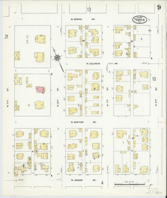 Sanborn Fire Insurance Map from Temple, Bell County, Texas (1910), Sheet #0009 - Historic Sanborn Fire Insurance Map Print, vintage old map wall art, antique decor, genealogy gift, Texas Texas map