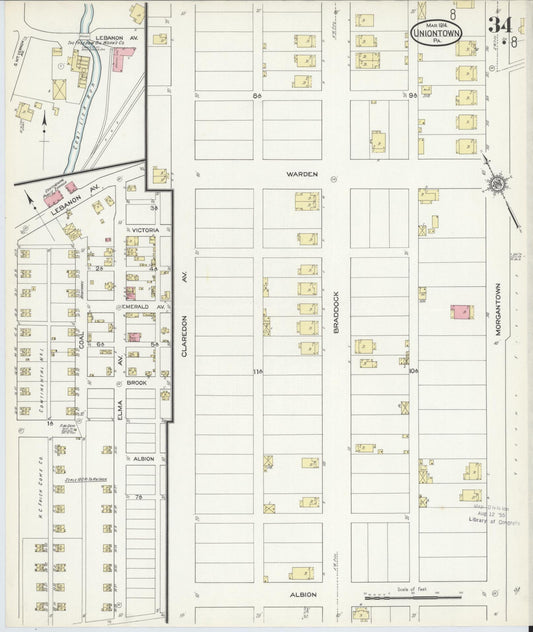 Sanborn Fire Insurance Map from Uniontown, Fayette County, Pennsylvania (1914), Sheet #0034 - Historic Sanborn Fire Insurance Map Print, vintage old map wall art, antique decor, genealogy gift, Pennsylvania Pennsylvania map