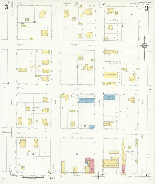 Sanborn Fire Insurance Map from Henrietta, Clay County, Texas (1934), Sheet #0003 - Historic Sanborn Fire Insurance Map Print, vintage old map wall art, antique decor, genealogy gift, Texas Texas map