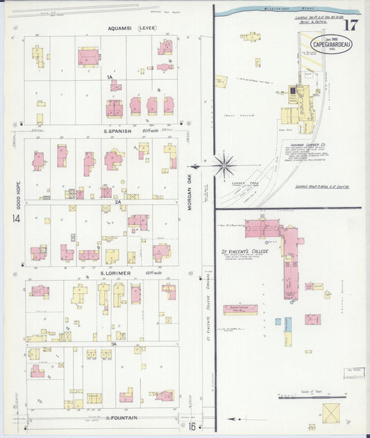 Sanborn Fire Insurance Map from Cape Girardeau, Cape Girardeau County, Missouri (1908), Sheet #0017 - Historic Sanborn Fire Insurance Map Print, vintage old map wall art, antique decor, genealogy gift, Missouri Missouri map