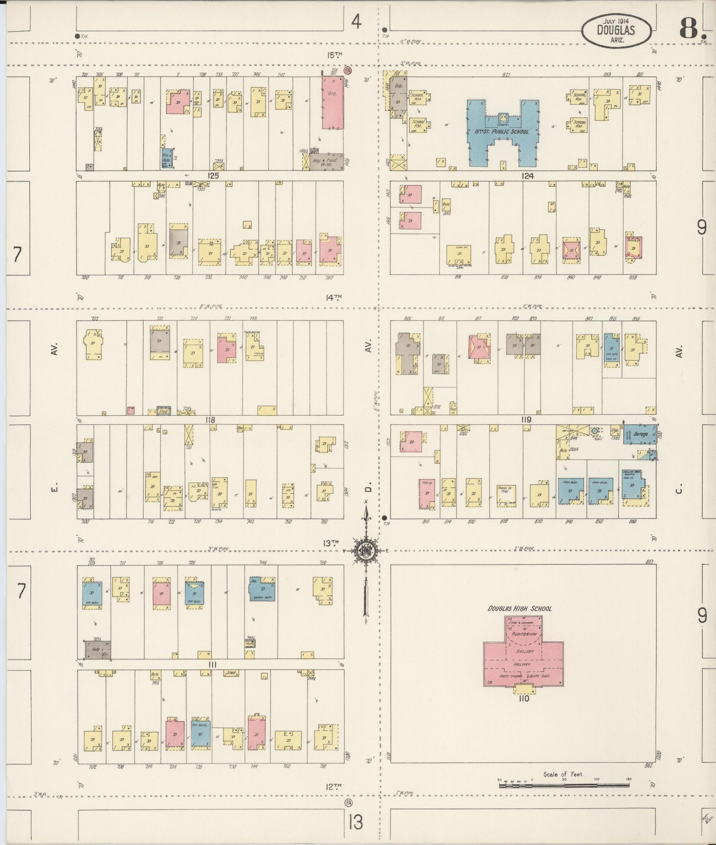 Sanborn Fire Insurance Map from Douglas, Cochise County, Arizona (1914), Sheet #0008 - Complete Map Set gallery image, historic Sanborn map, vintage wall art, Arizona Arizona