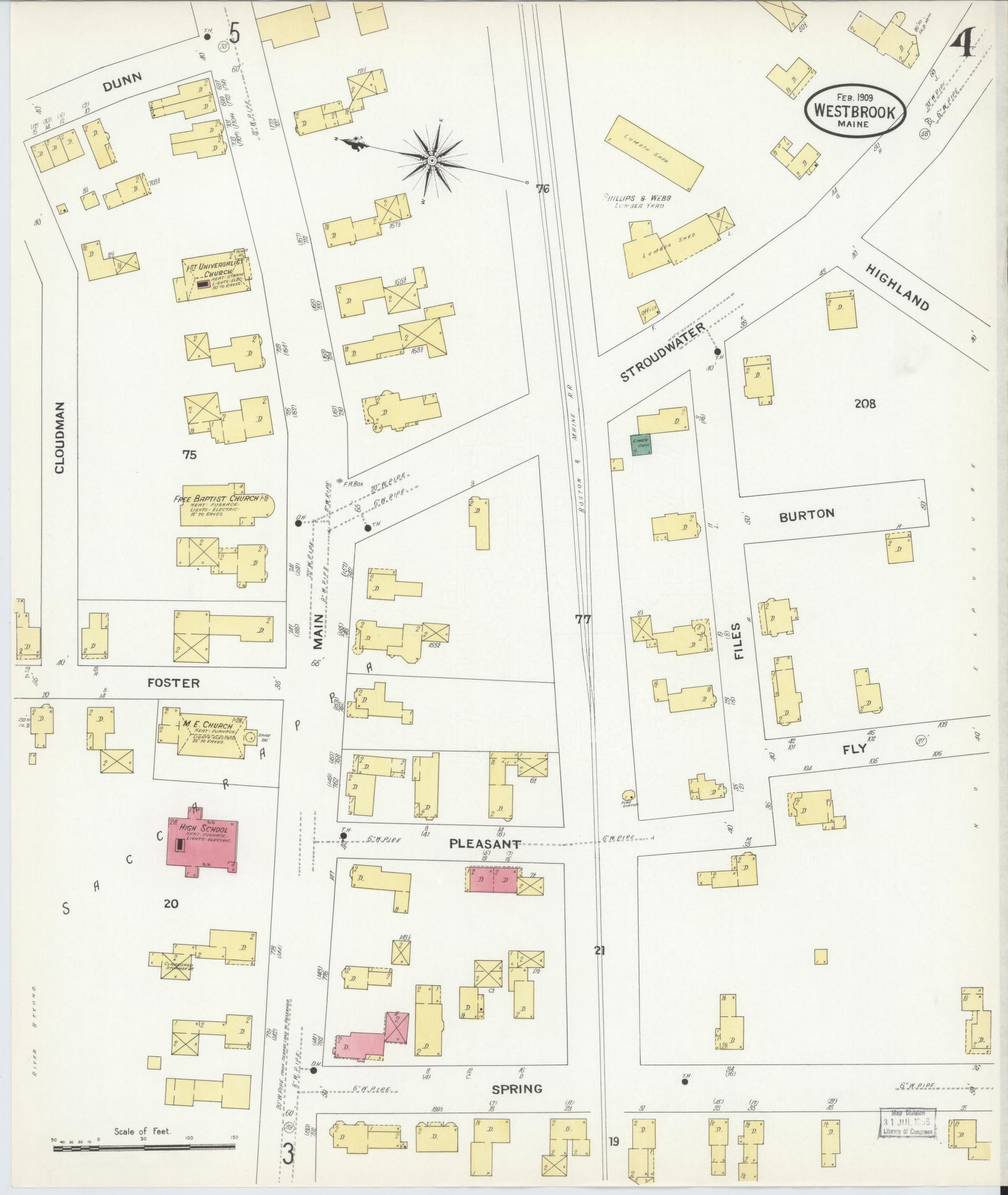 Sanborn Fire Insurance Map from Westbrook, Cumberland County, Maine (1909), Sheet #0004 - Complete Map Set gallery image, historic Sanborn map, vintage wall art, Maine Maine