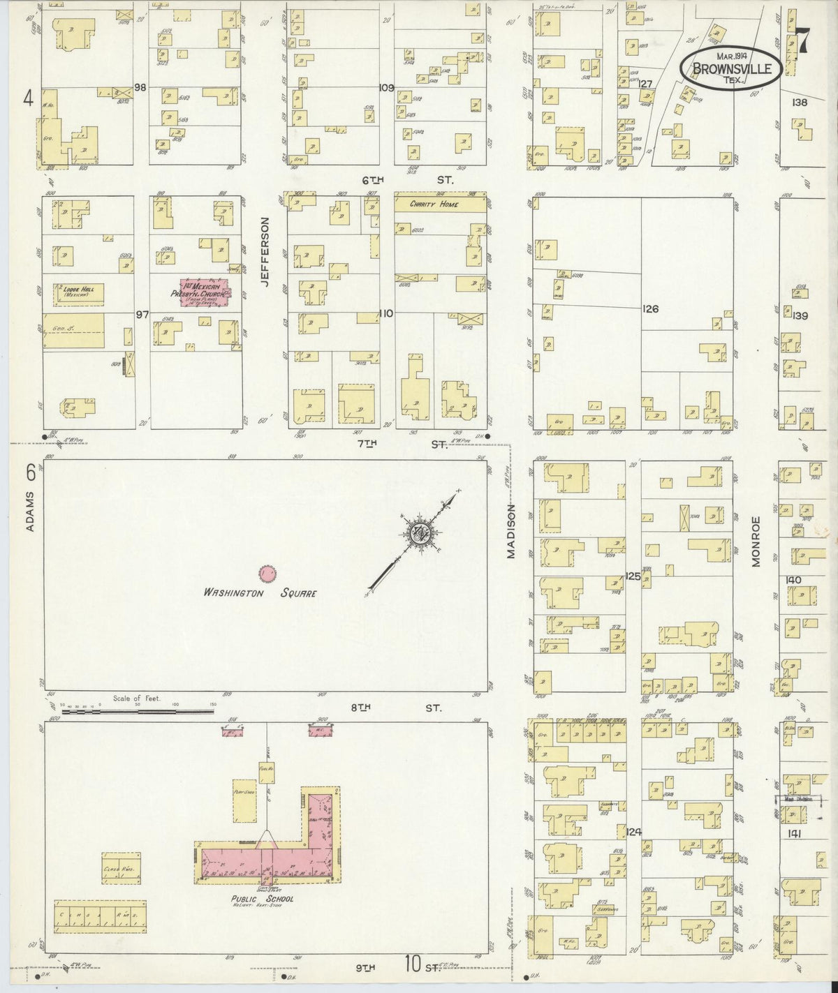 Sanborn Fire Insurance Map from Brownsville, Cameron County, Texas (1914), Sheet #0007 - Complete Map Set gallery image, historic Sanborn map, vintage wall art, Texas Texas
