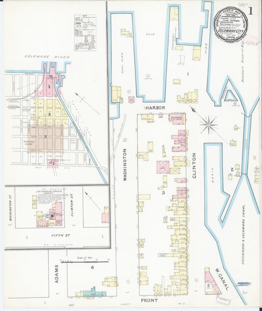 Sanborn Fire Insurance Map from Delaware City, New Castle County, Delaware (1891), Sheet #0001 - Complete Map Set gallery image, historic Sanborn map, vintage wall art, Delaware Delaware