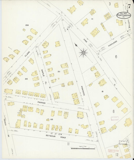 Sanborn Fire Insurance Map from Port Chester, Westchester County, New York (1908), Sheet #0007 - Historic Sanborn Fire Insurance Map Print, vintage old map wall art, antique decor, genealogy gift, New York New York map