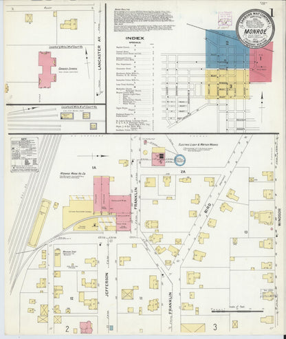 Sanborn Fire Insurance Map from Monroe, Union County, North Carolina (1908), Sheet #0001 - Complete Map Set gallery image, historic Sanborn map, vintage wall art, North Carolina North Carolina