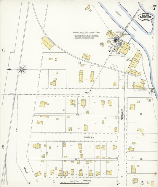 Sanborn Fire Insurance Map from Monroe, Snohomish County, Washington (1908), Sheet #0007 - Historic Sanborn Fire Insurance Map Print, vintage old map wall art, antique decor, genealogy gift, Washington Washington map