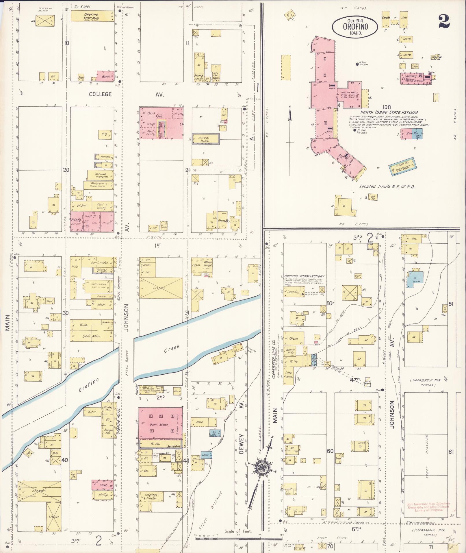 Sanborn Fire Insurance Map from Orofino, Clearwater County, Idaho (1914), Sheet #0002 - Historic Sanborn Fire Insurance Map Print, vintage old map wall art, antique decor, genealogy gift, Idaho Idaho map