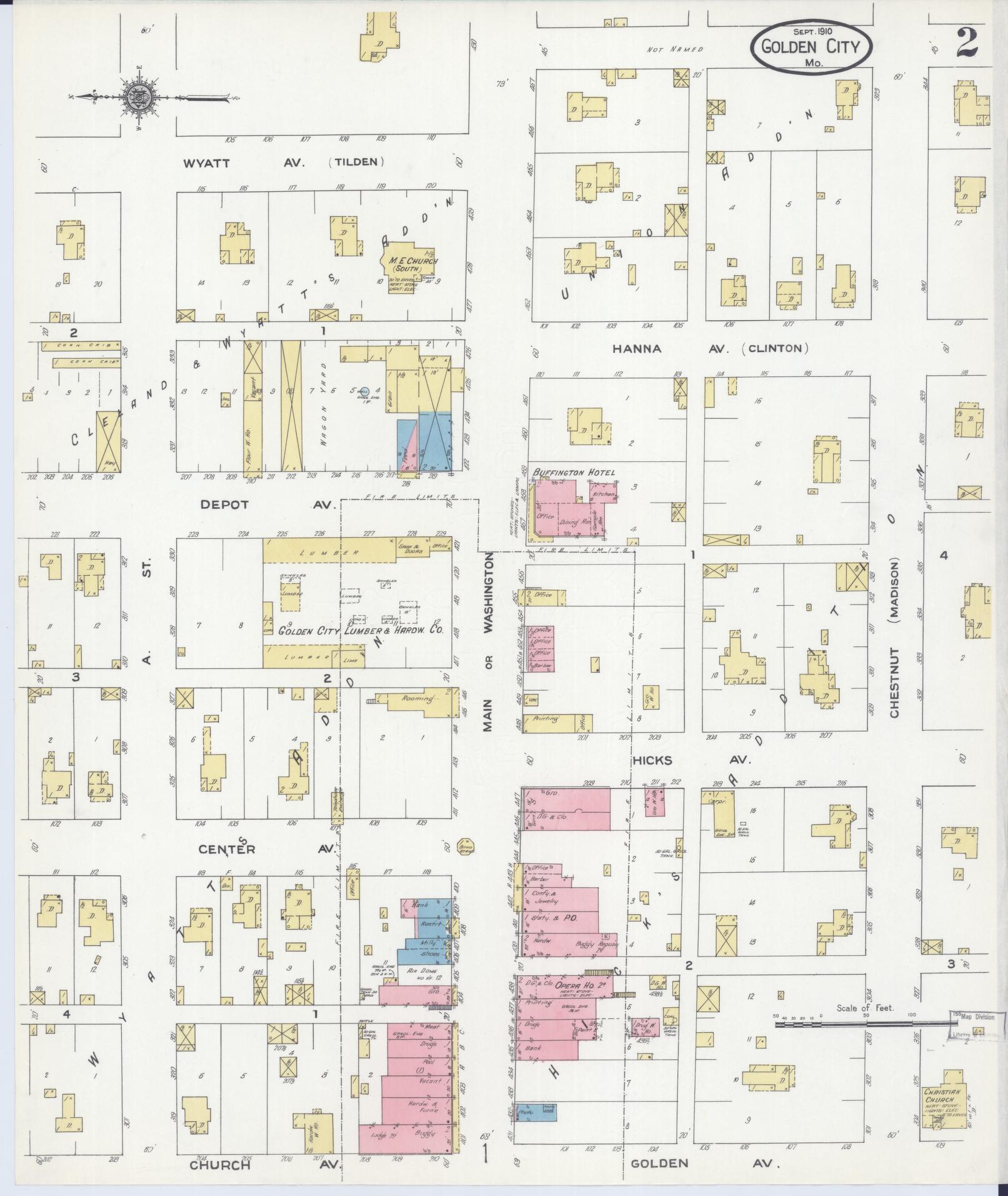 Sanborn Fire Insurance Map from Golden City, Barton County, Missouri (1910), Sheet #0002 - Complete Map Set gallery image, historic Sanborn map, vintage wall art, Missouri Missouri