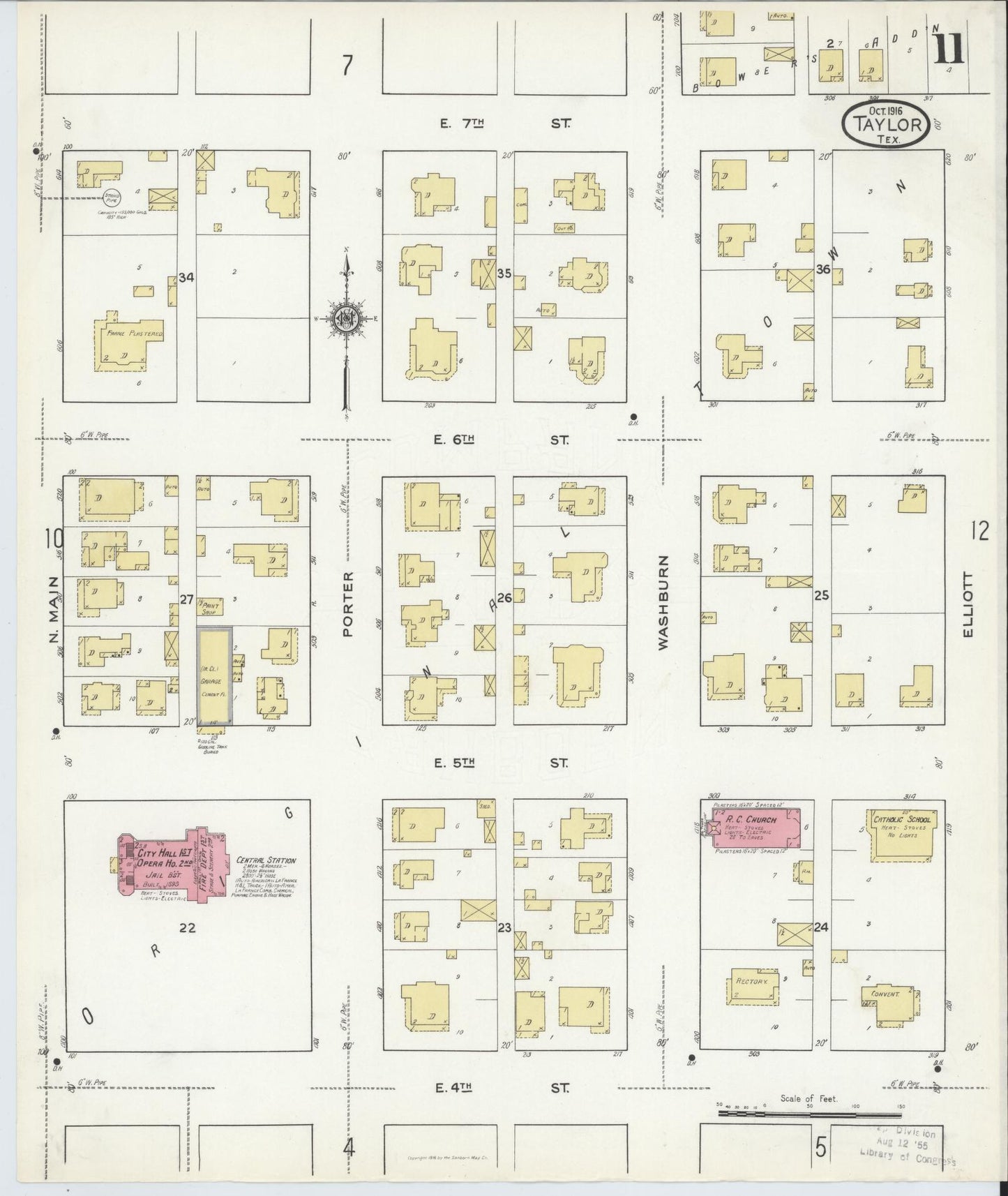 Sanborn Fire Insurance Map from Taylor, Williamson County, Texas (1916), Sheet #0011 - Complete Map Set gallery image, historic Sanborn map, vintage wall art, Texas Texas