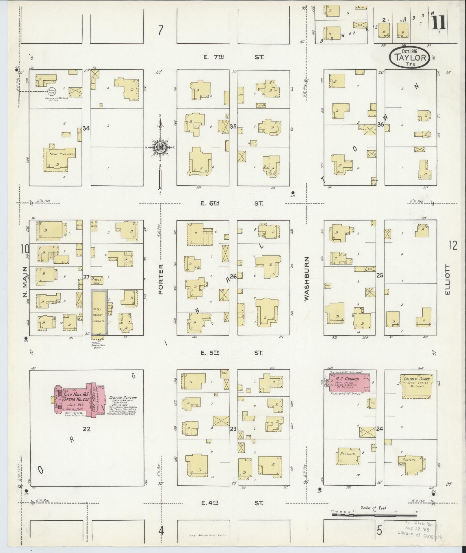 Sanborn Fire Insurance Map from Taylor, Williamson County, Texas (1916), Sheet #0011 - Complete Map Set gallery image, historic Sanborn map, vintage wall art, Texas Texas