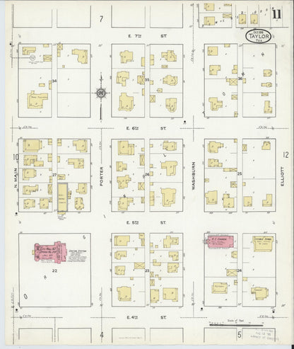 Sanborn Fire Insurance Map from Taylor, Williamson County, Texas (1916), Sheet #0011 - Complete Map Set gallery image, historic Sanborn map, vintage wall art, Texas Texas