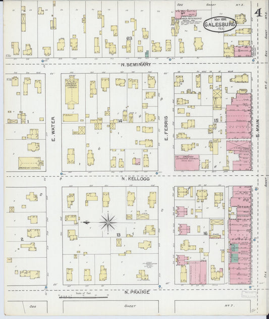 Sanborn Fire Insurance Map from Galesburg, Knox County, Illinois (1892), Sheet #0004 - Historic Sanborn Fire Insurance Map Print, vintage old map wall art, antique decor, genealogy gift, Illinois Illinois map