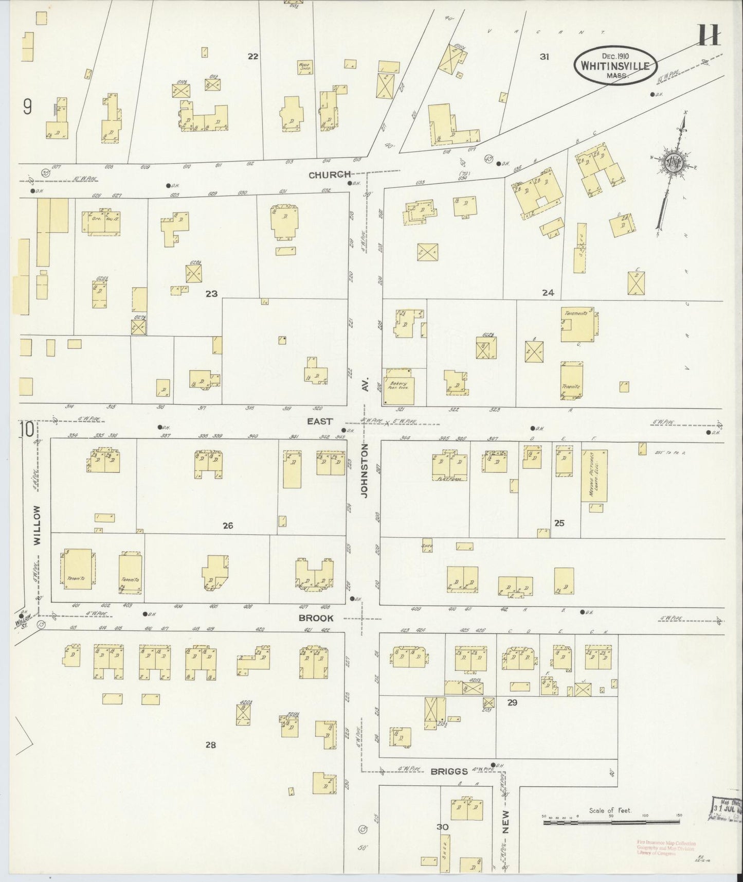 Sanborn Fire Insurance Map from Whitinsville, Worcester County, Massachusetts (1910), Sheet #0011 - Complete Map Set gallery image, historic Sanborn map, vintage wall art, Massachusetts Massachusetts