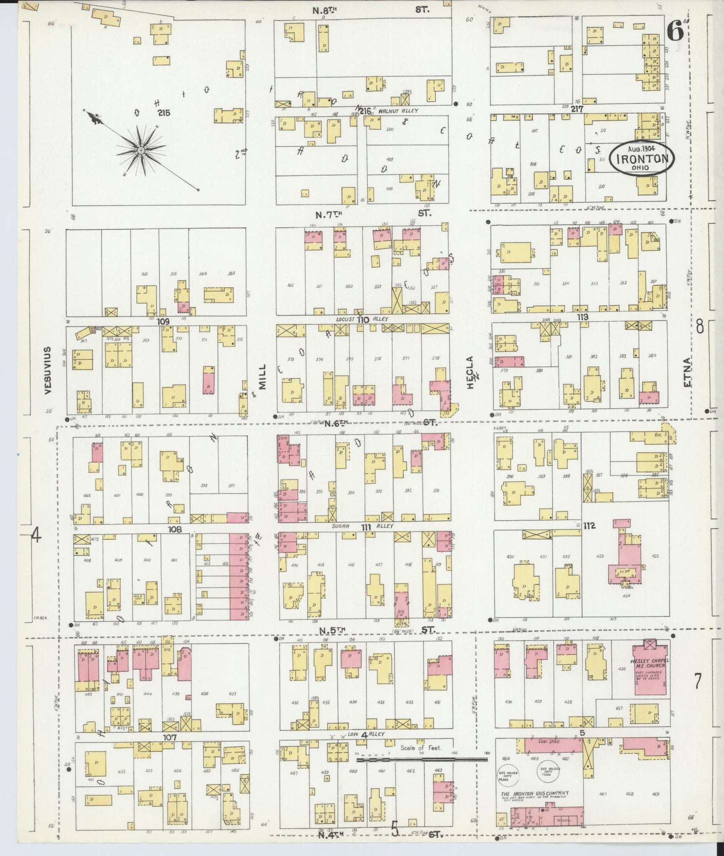 Sanborn Fire Insurance Map from Ironton, Lawrence County, Ohio (1904), Sheet #0006 - Historic Sanborn Fire Insurance Map Print, vintage old map wall art, antique decor, genealogy gift, Ohio Ohio map